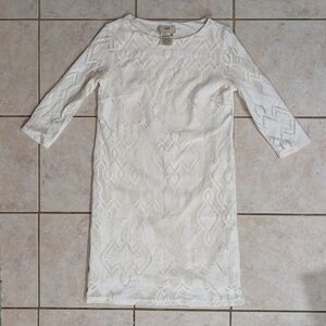 FUZZI White Sheath Dress with 3/4 Sleeves and Crew Neck